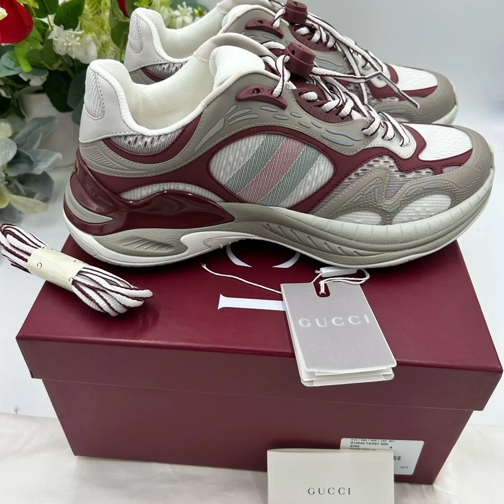 Men's Gucci 2.0 sneakers in white/gray/burgundy size 9 made in Italy